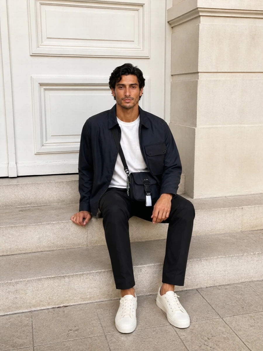 Ten c jacket black cargo pants canvas sneakers