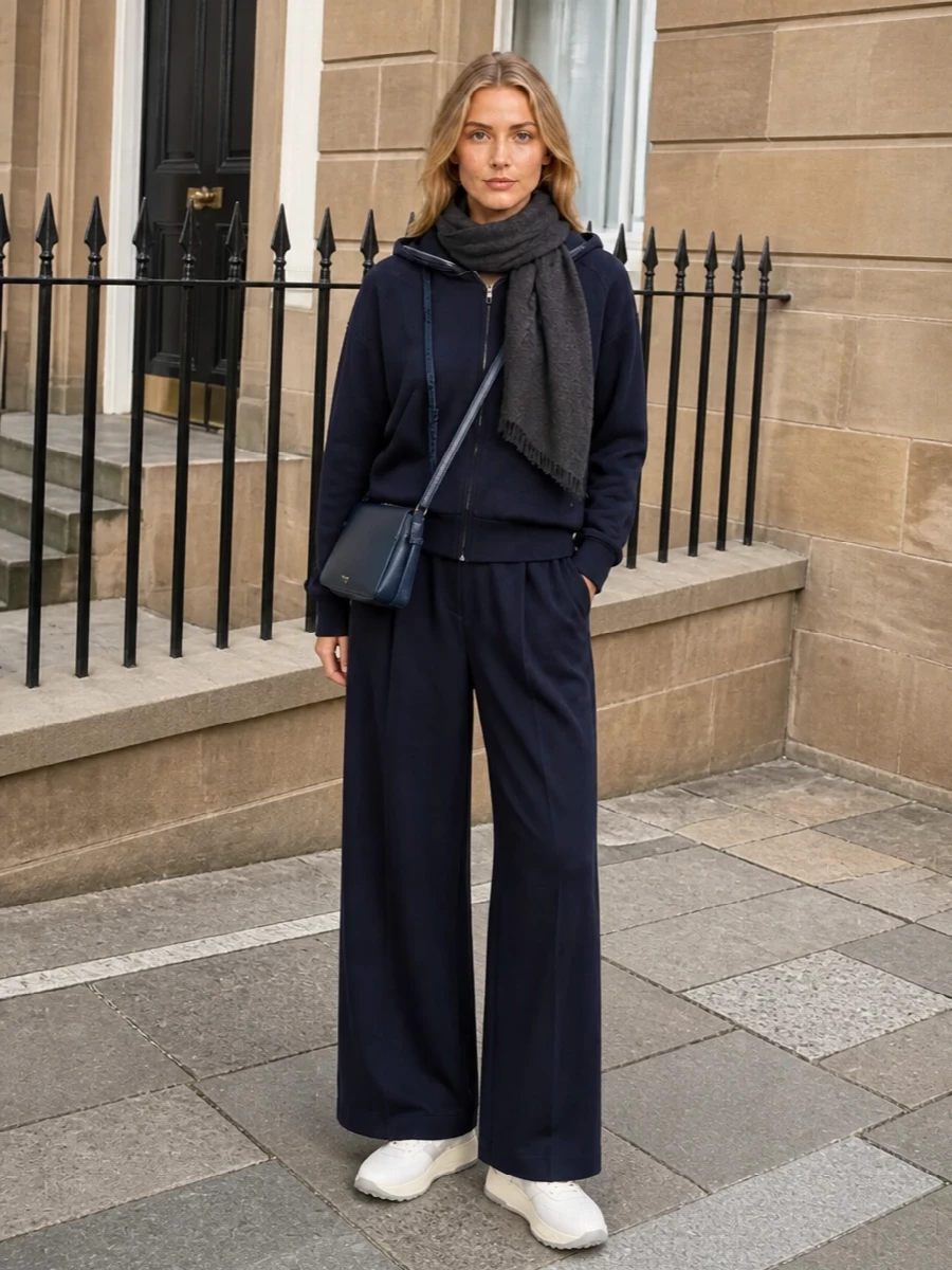Semicouture navy hoodie wide leg outfit
