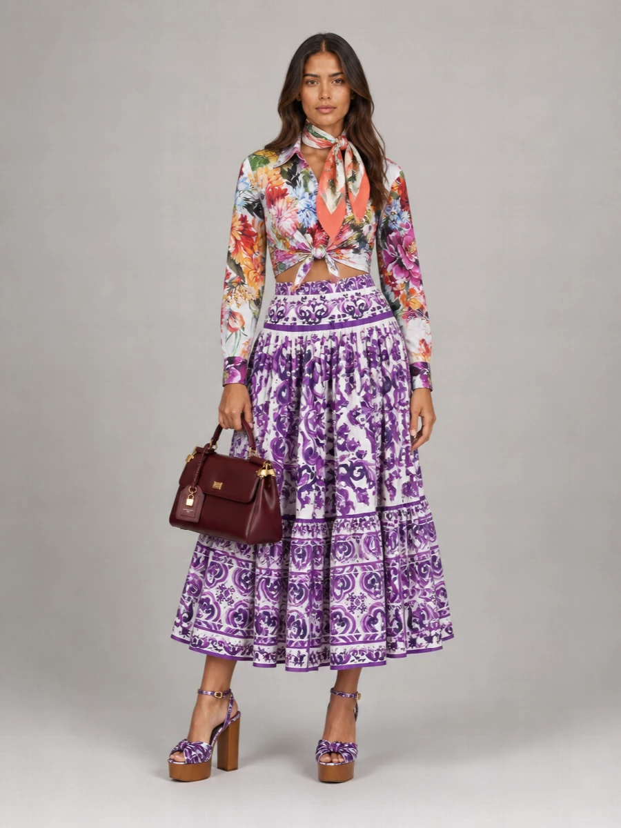 Dolce&Gabbana Cotton Floral-Print Cropped Shirt