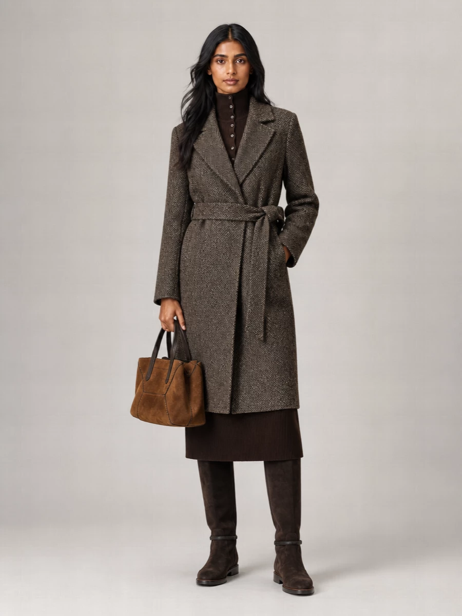 Kiton Wool Chevron Belted Coat