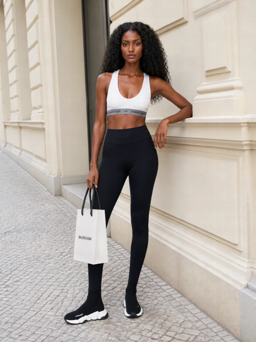 Balenciaga sports bra leggings sock sneakers outfit