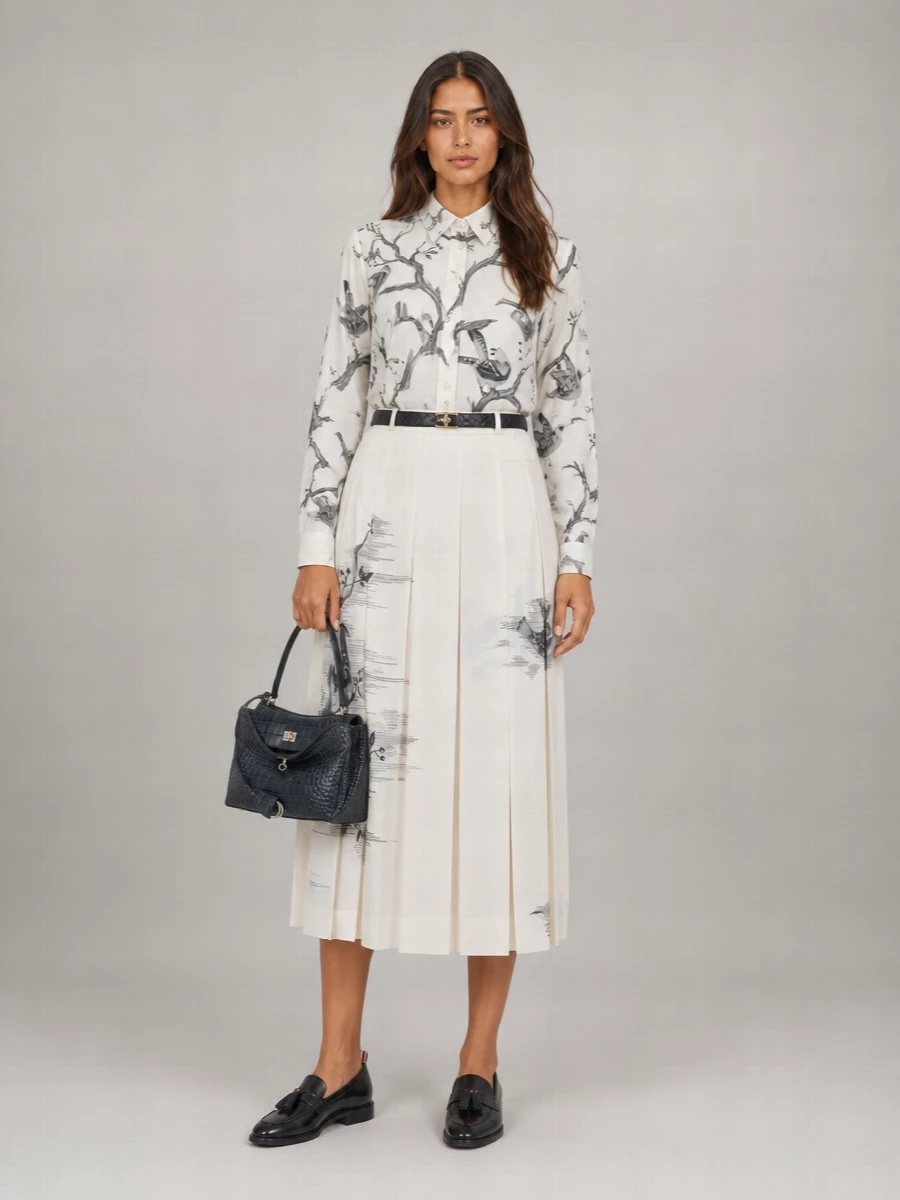 Thom Browne Printed Silk Long Sleeve Shirt