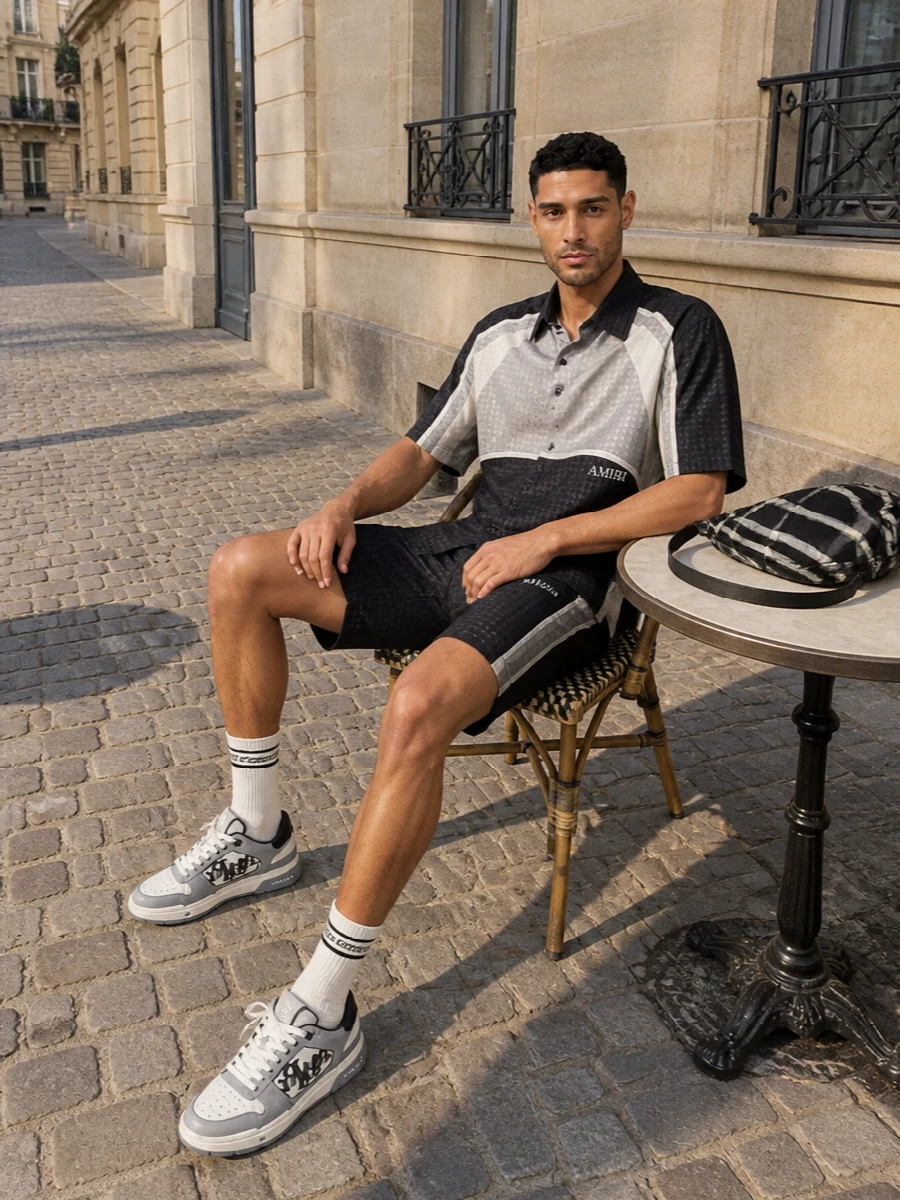 Amiri matching shirt shorts monochrome sneakers