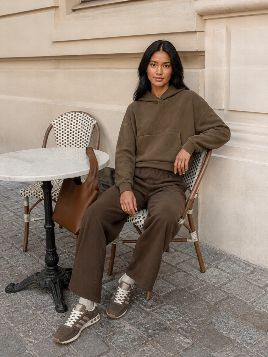 Entire studios brown flared pants hoodie sneakers