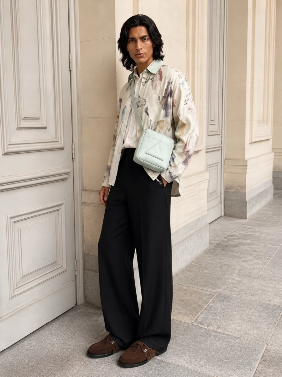 Moschino horse overshirt wide leg trousers outfit