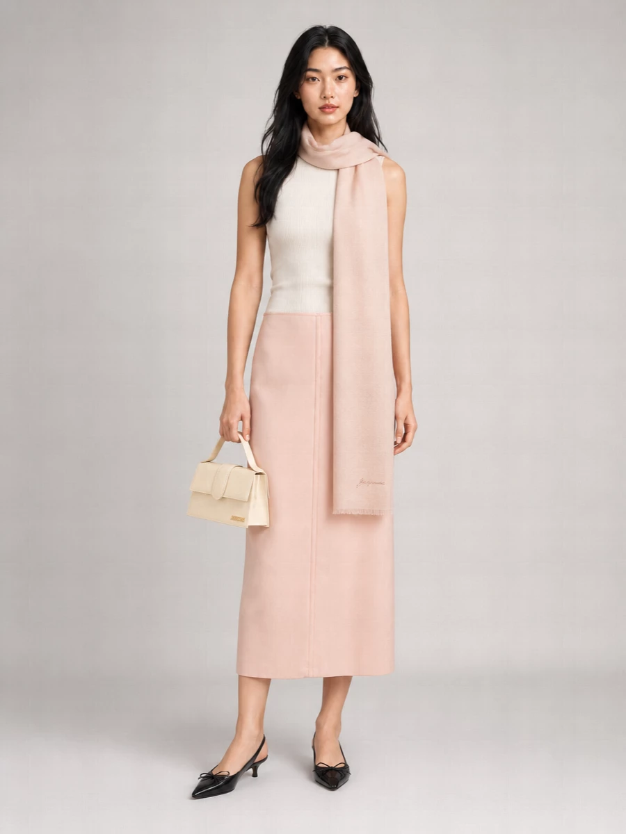 Ami Paris Stretch Satin Knee-Length Straight Skirt