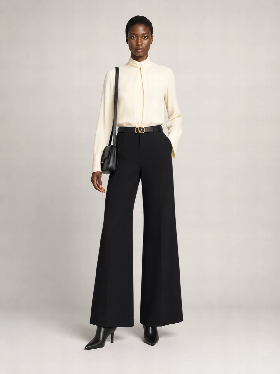 Tory Burch High Waist Flared Trousers With Contrast Piping
