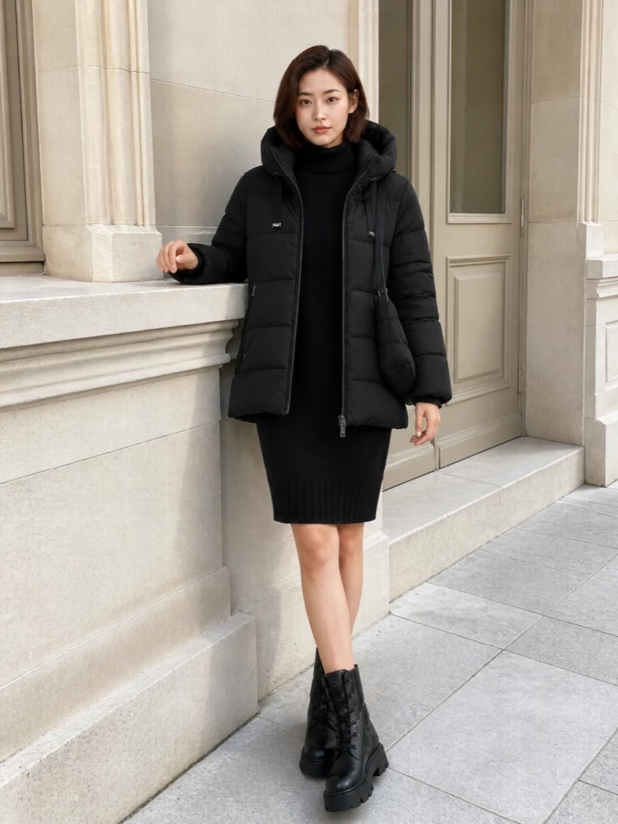 Moncler black puffer sweater dress boots