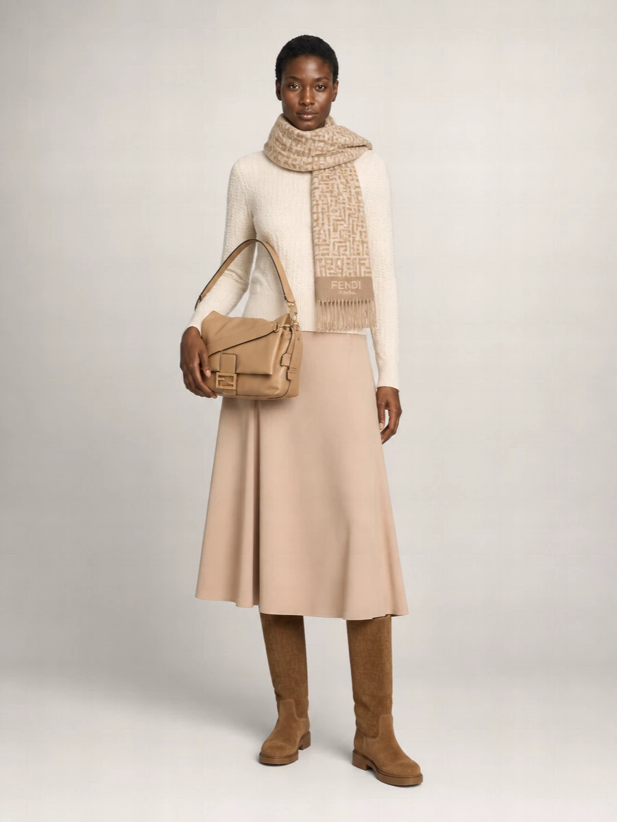 Fendi Silk High-Rise Pleated Flared Midi A-Line Skirt