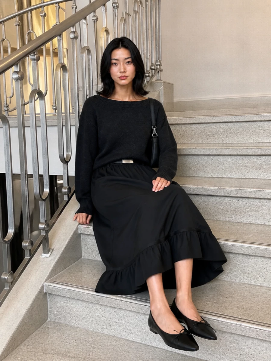 Mm6 margiela black midi skirt knit flats