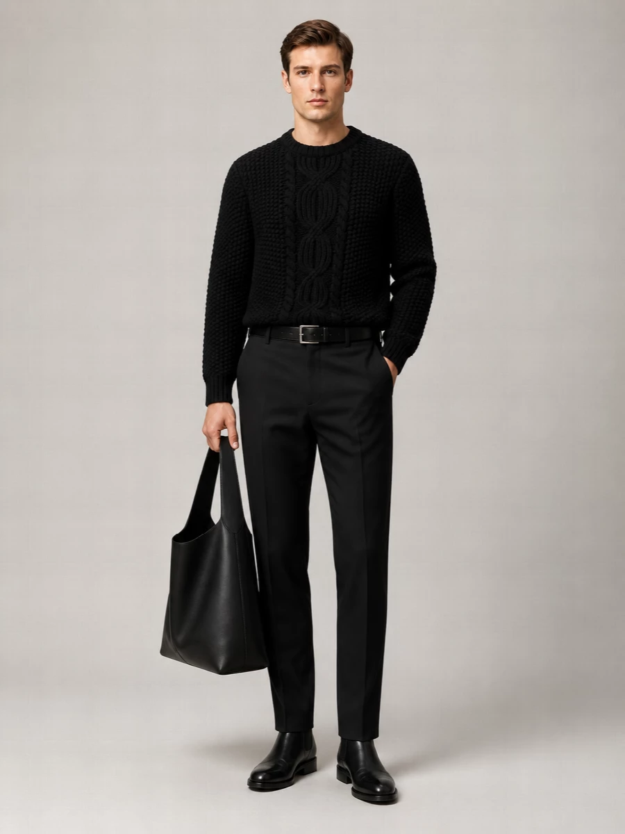 Saint Laurent Wool Cable-Knit Crewneck Sweater