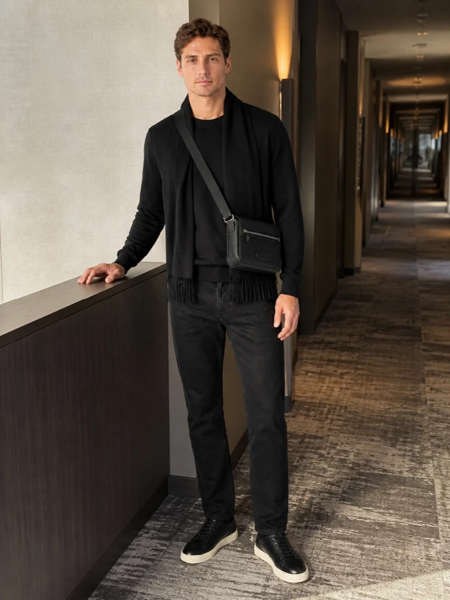 Tom ford black sweatshirt jeans sneakers outfit