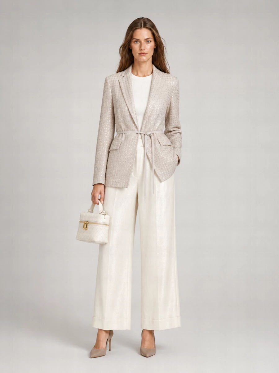 Brunello Cucinelli Silk Organza Belted Embroidered Blazer