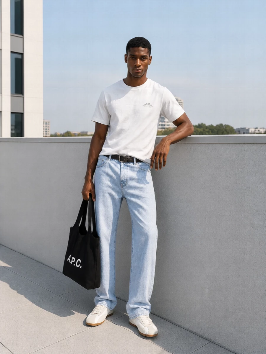 Les deux white tee drole de monsieur light jeans