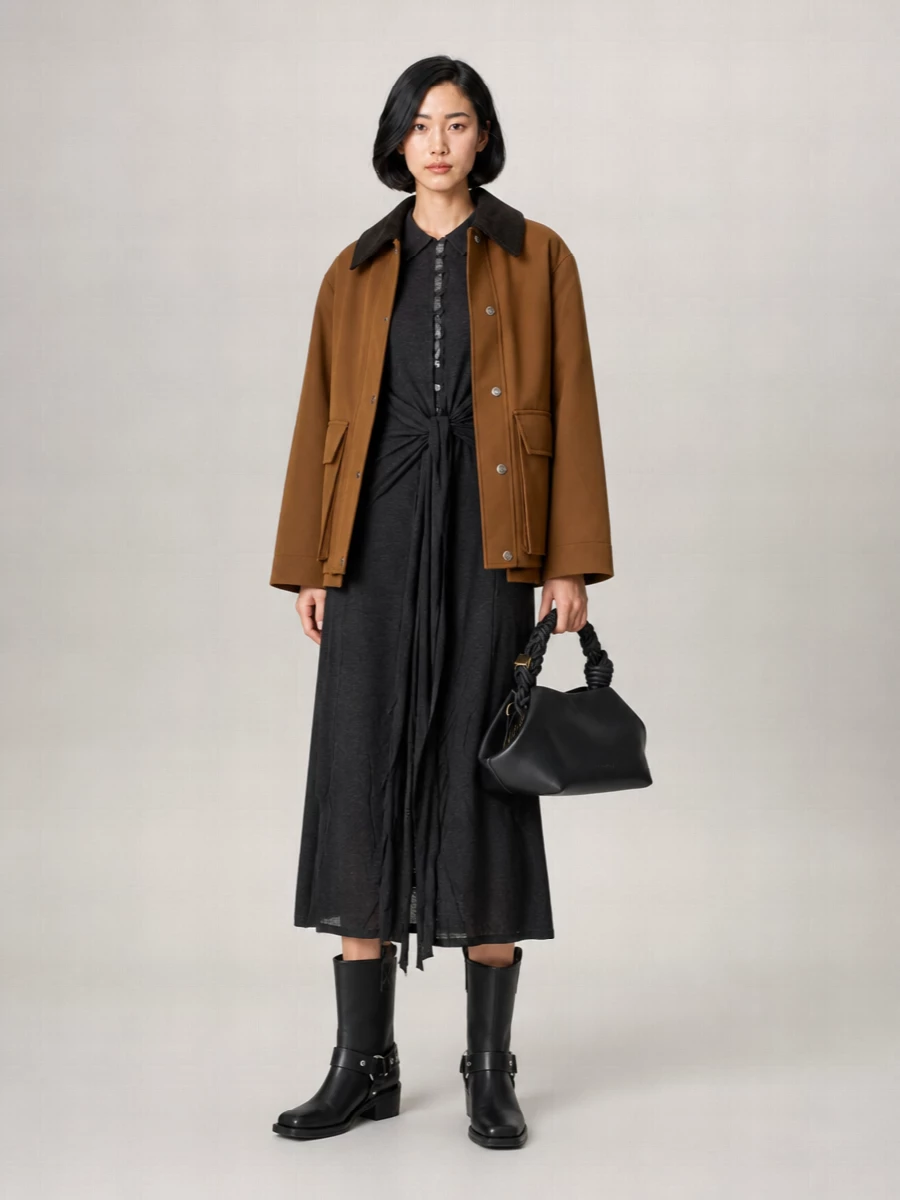 Ganni Relaxed-Fit Twill Single-Breasted Coat