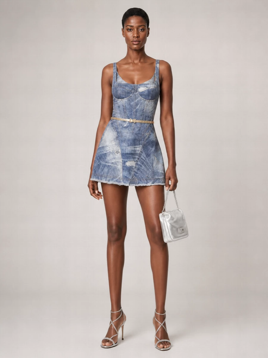 Roberto Cavalli Denim Sleeveless Mini Dress