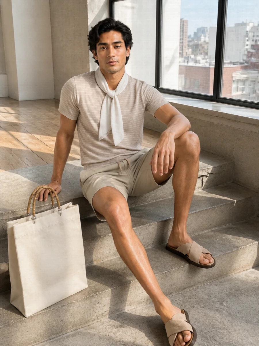 Herno beige swim shorts striped knit slides