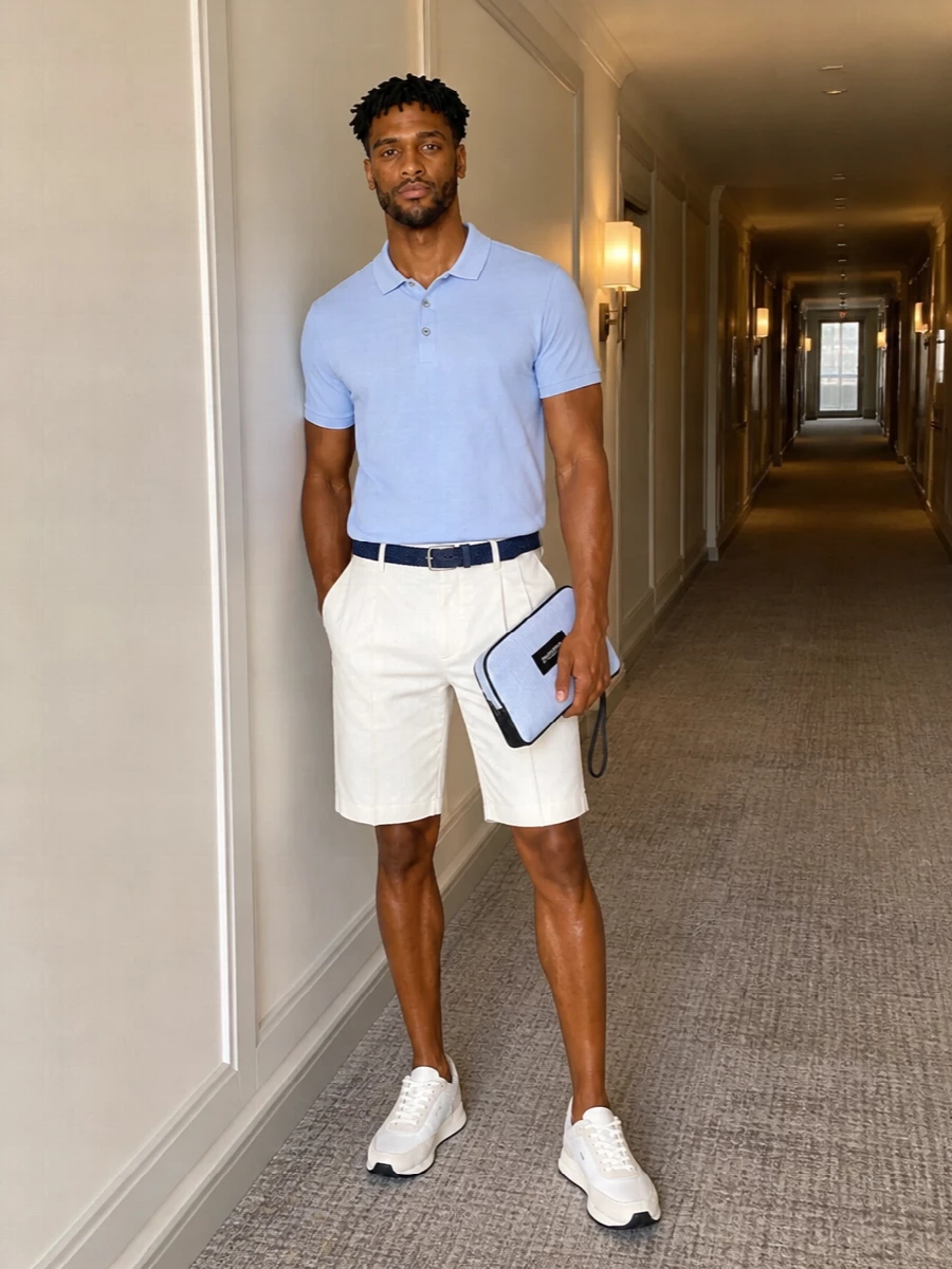 Boss polo off white tailored shorts sneakers
