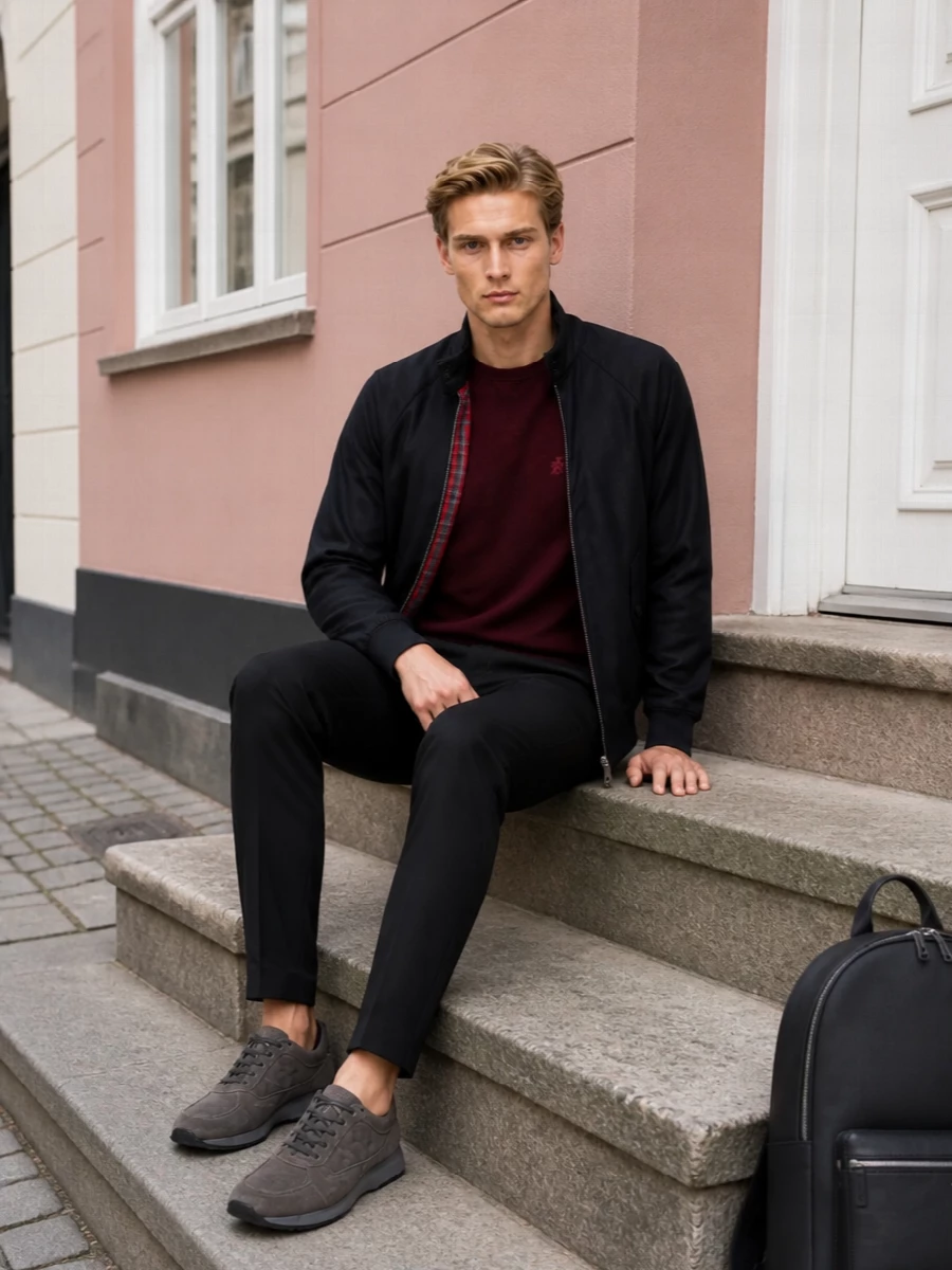 Baracuta harrington herno trousers hogan sneakers
