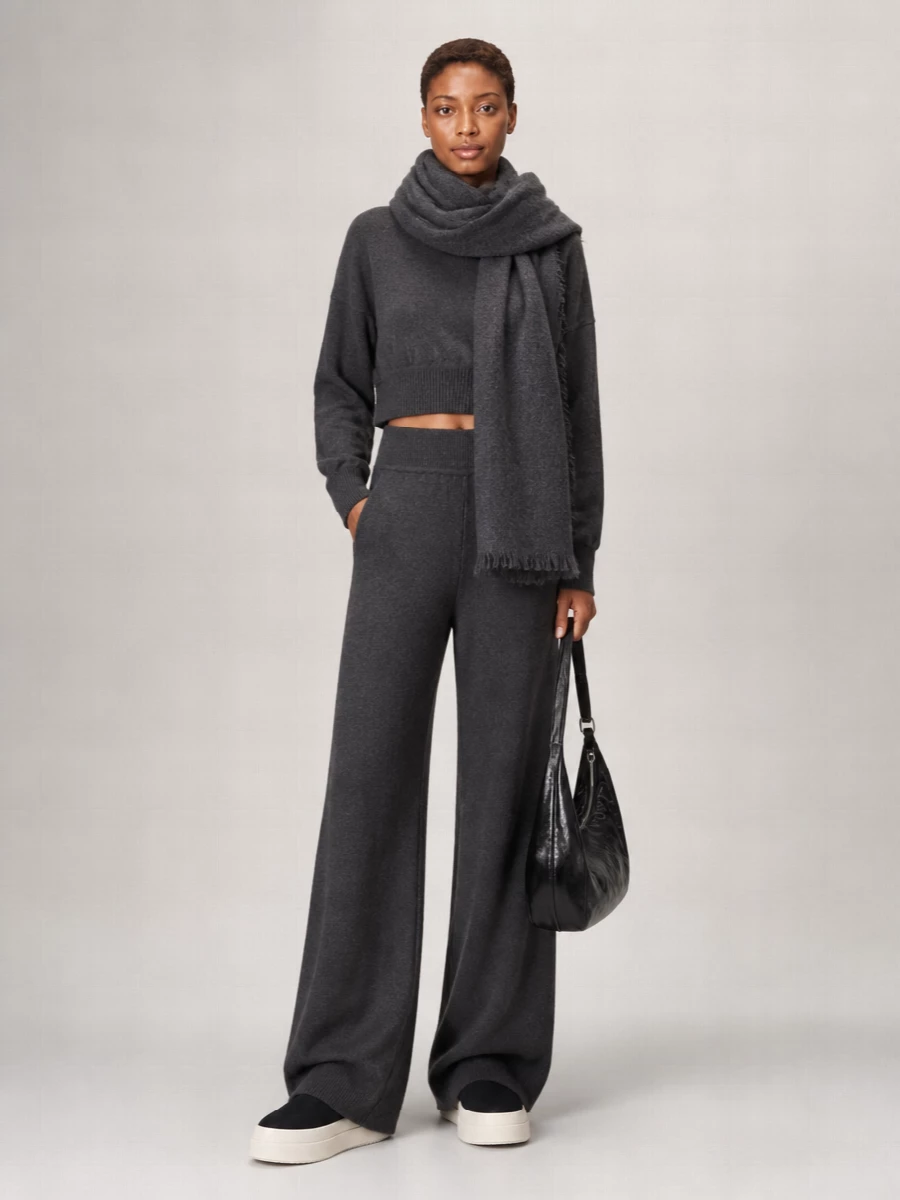 Rick Owens cashmere wide-leg high-rise ribbed-waistband lounge pants