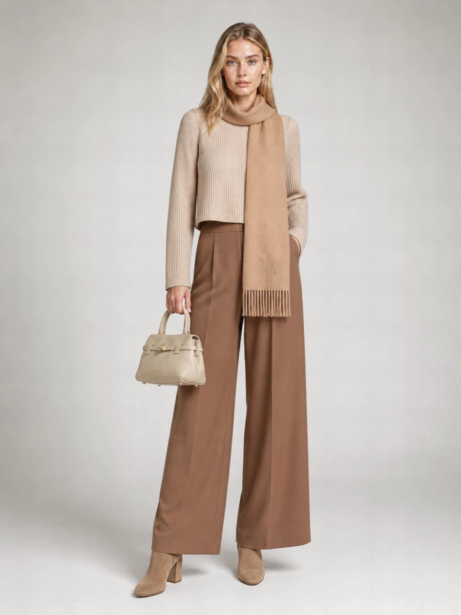 Max Mara Ribbed Cropped Crew Neck Cashmere Wool Jumper