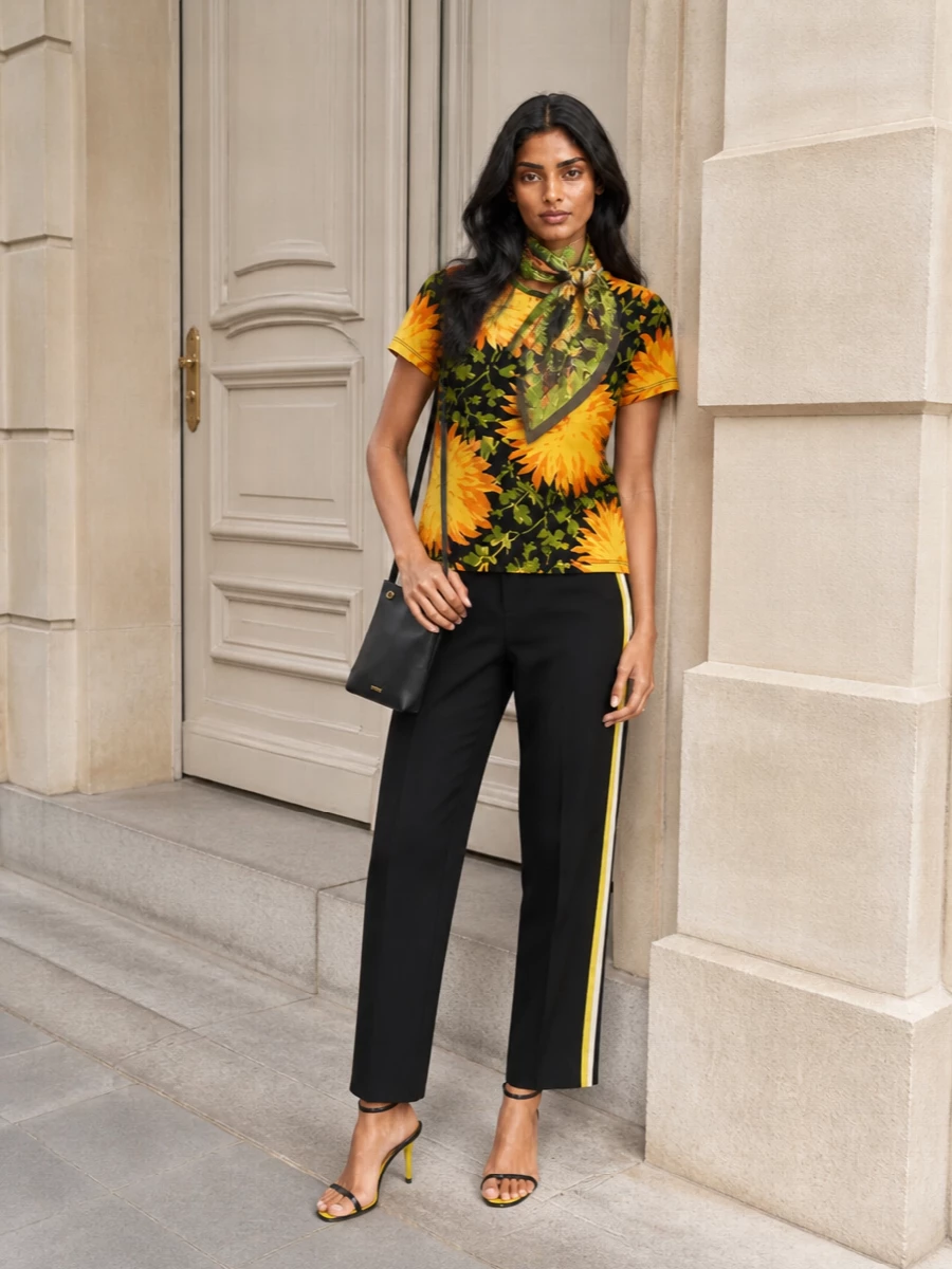 Loewe floral tee black side stripe trousers
