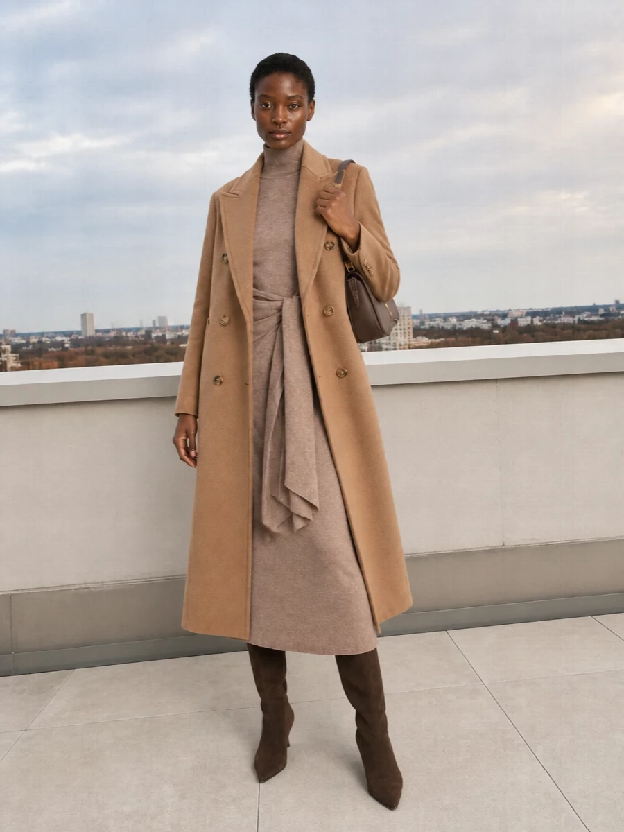Ami paris camel coat max mara knit dress