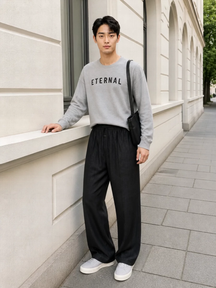 Fear of god grey tee charcoal wide leg trouser