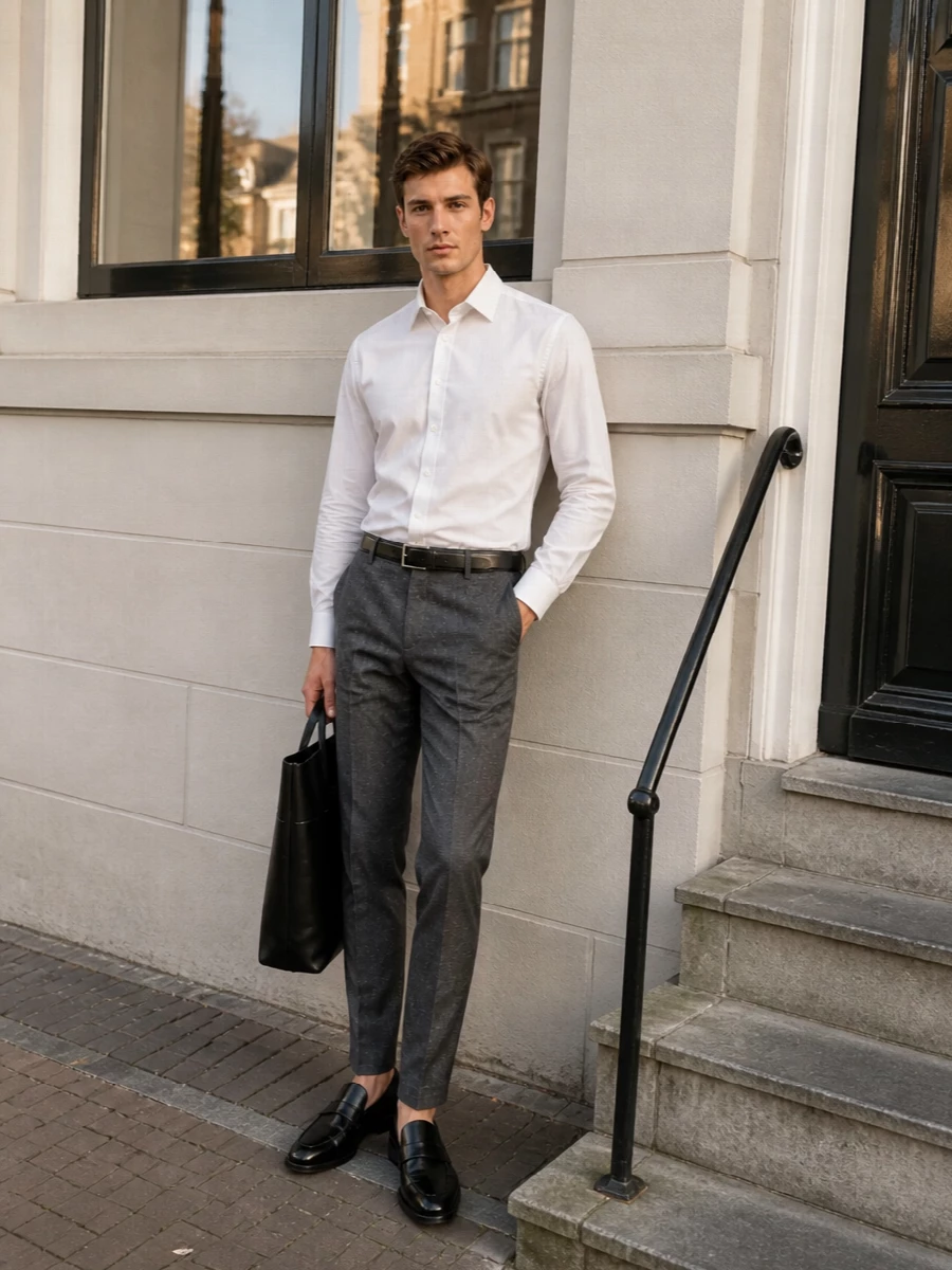 Alexander mcqueen charcoal trousers white shirt