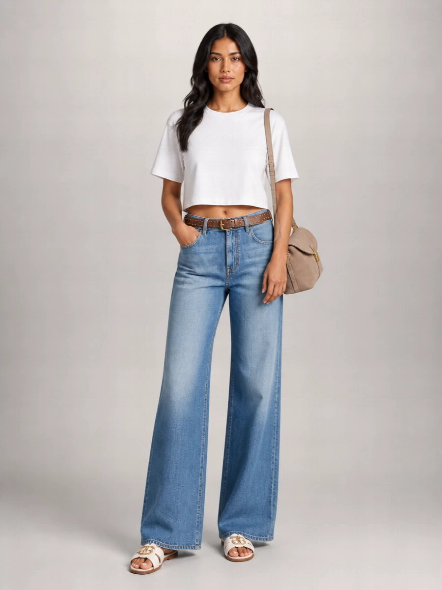 Pinko Denim Mid-Rise Wide-Leg Jeans