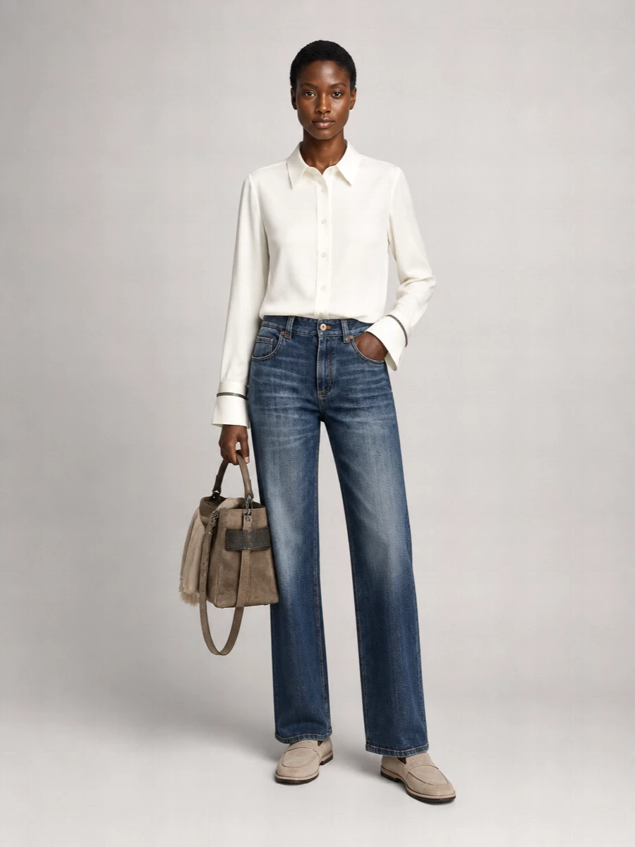 Brunello Cucinelli Denim Contemporary Loose Straight-Leg Jeans