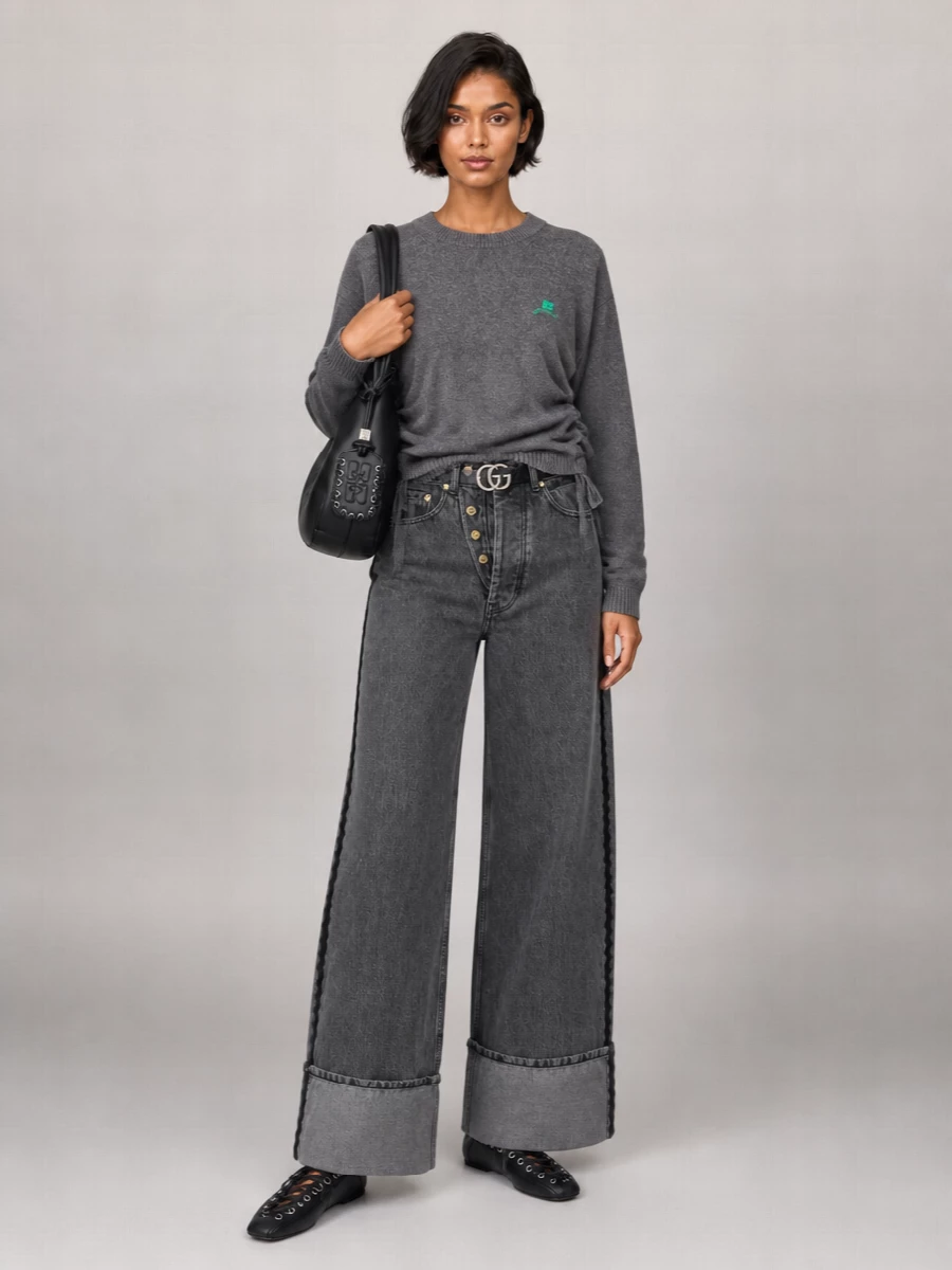 Ganni Denim Oversized Wide-Leg Jeans