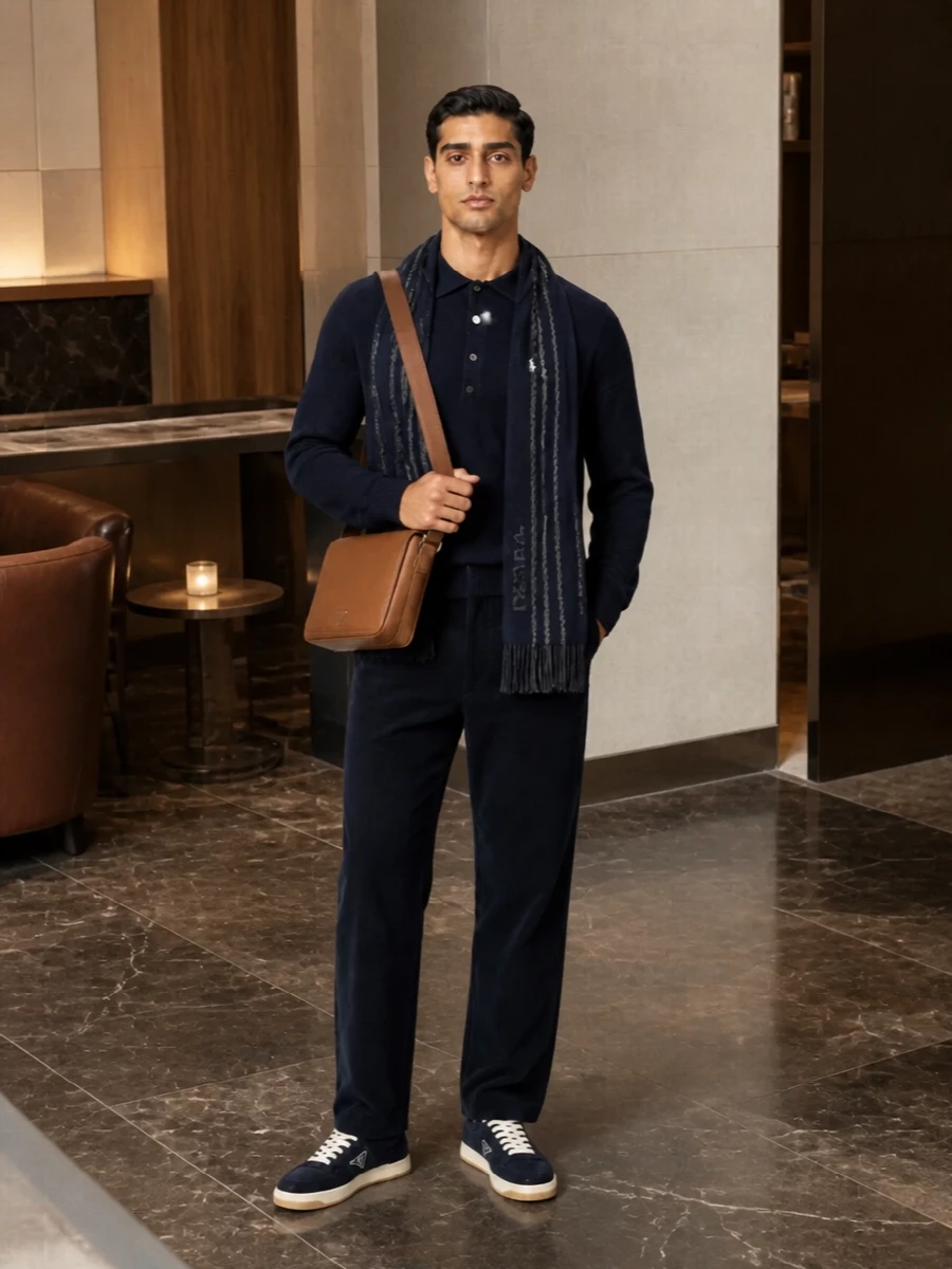 Polo ralph lauren navy polo prada corduroy outfit