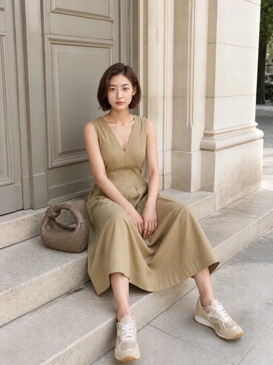 Bottega veneta sand midi dress sneakers