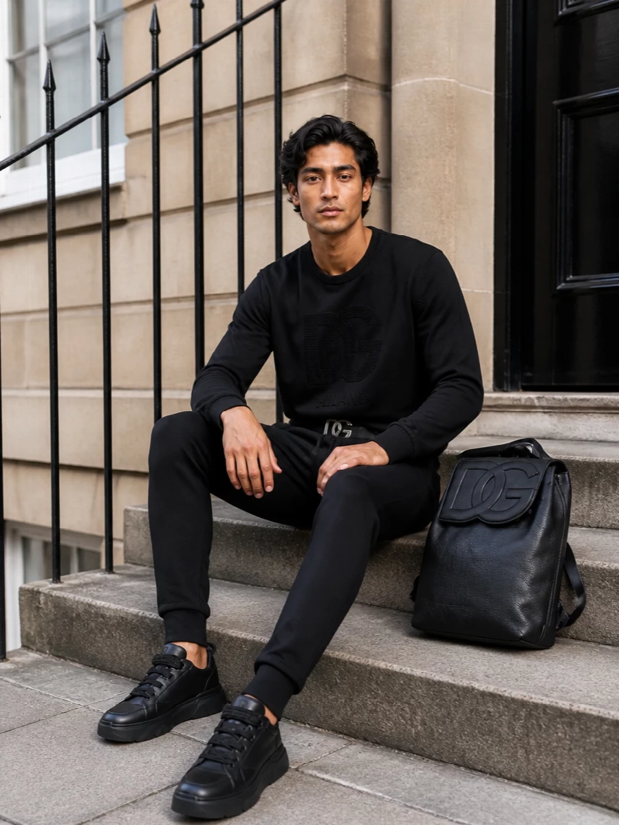 Dolcegabbana black jogger knit sneaker outfit