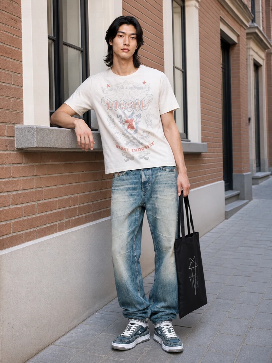 Diesel y2k graphic tee loose jeans denim sneakers