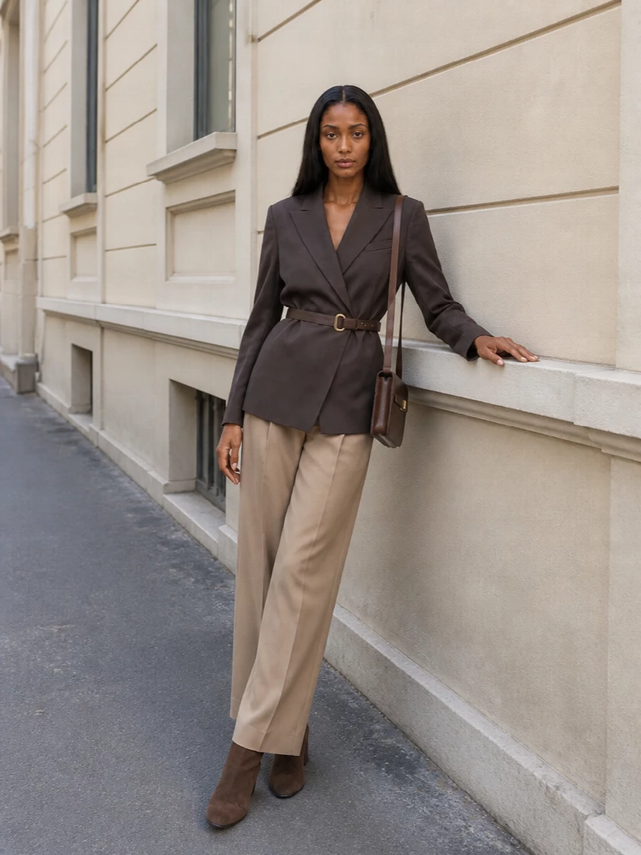 Sportmax beige wide leg trousers brown blazer