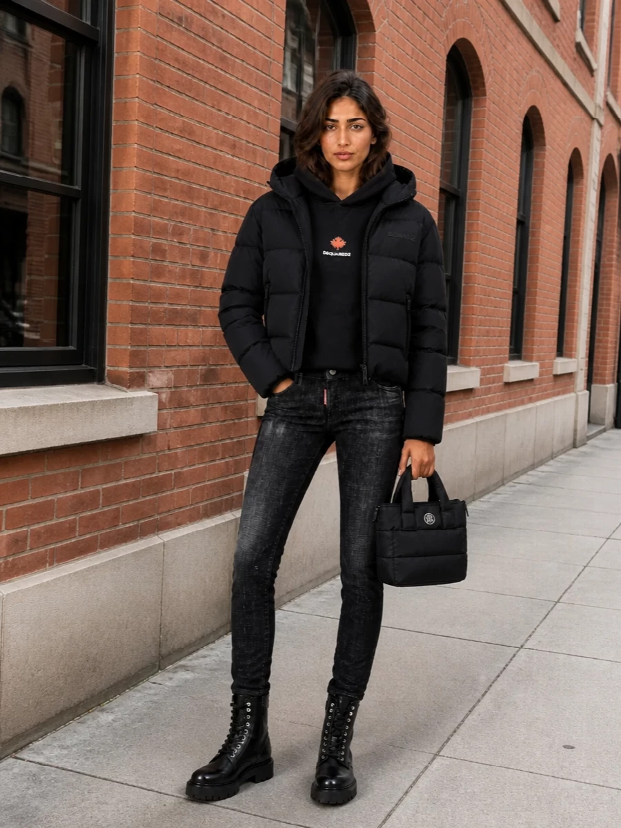 Dsquared2 puffer black skinny jeans boots