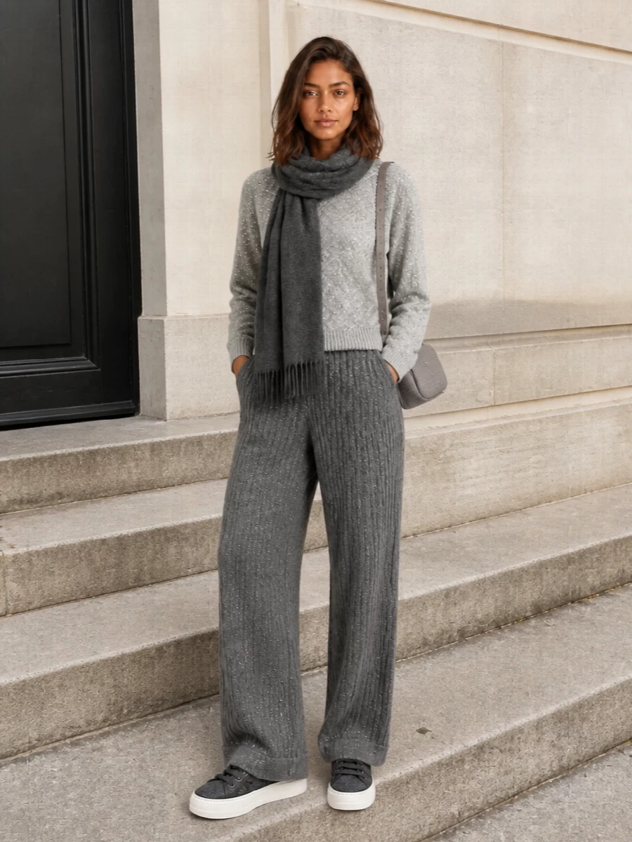 Brunello cucinelli sequin sweater grey knit pants