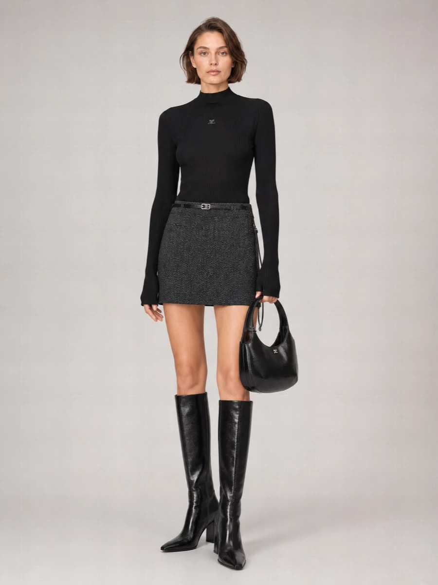 Courrèges Wool Textured Asymmetric Mini Skirt