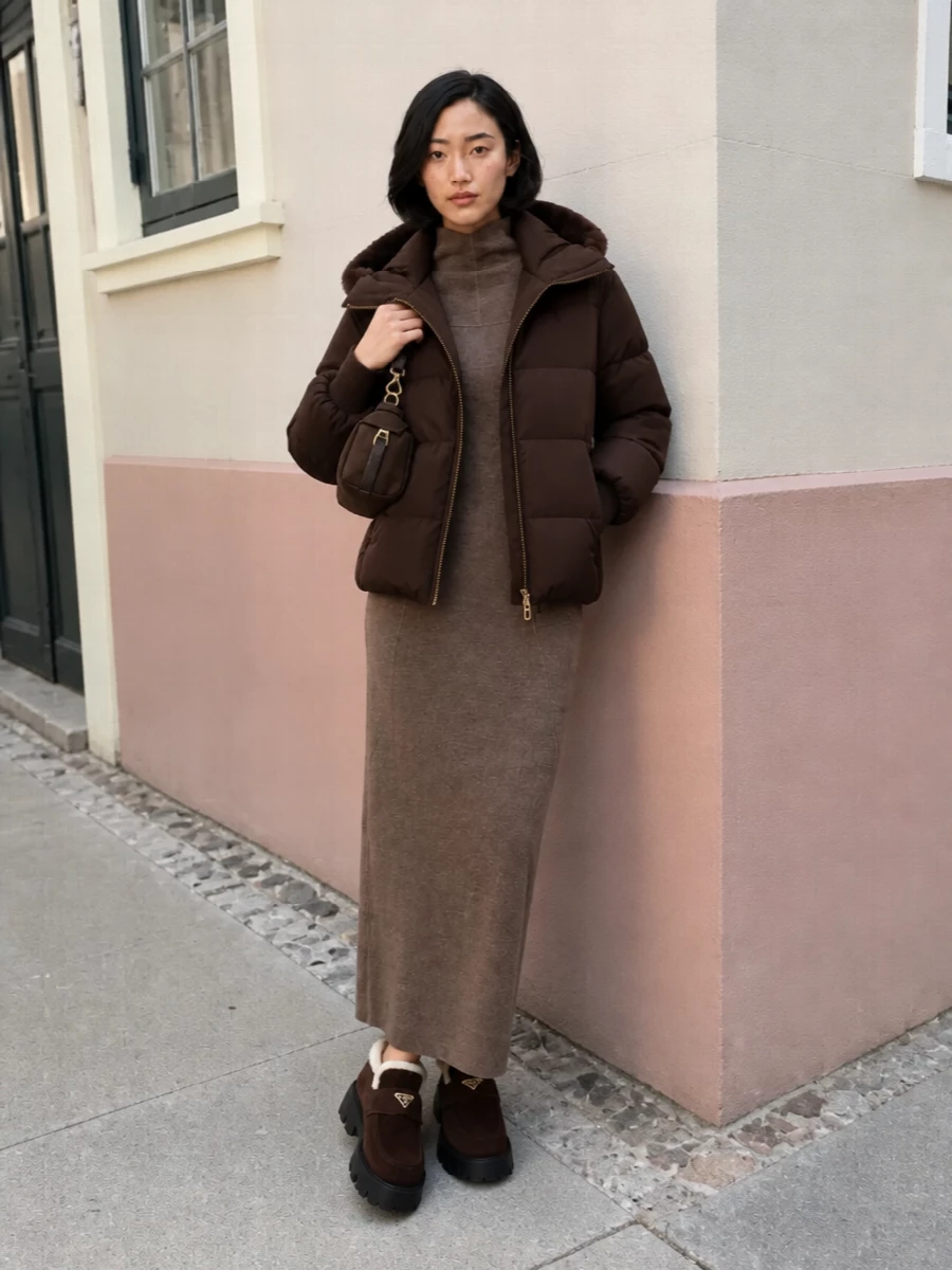 Max mara knit dress prada boots winter outfit