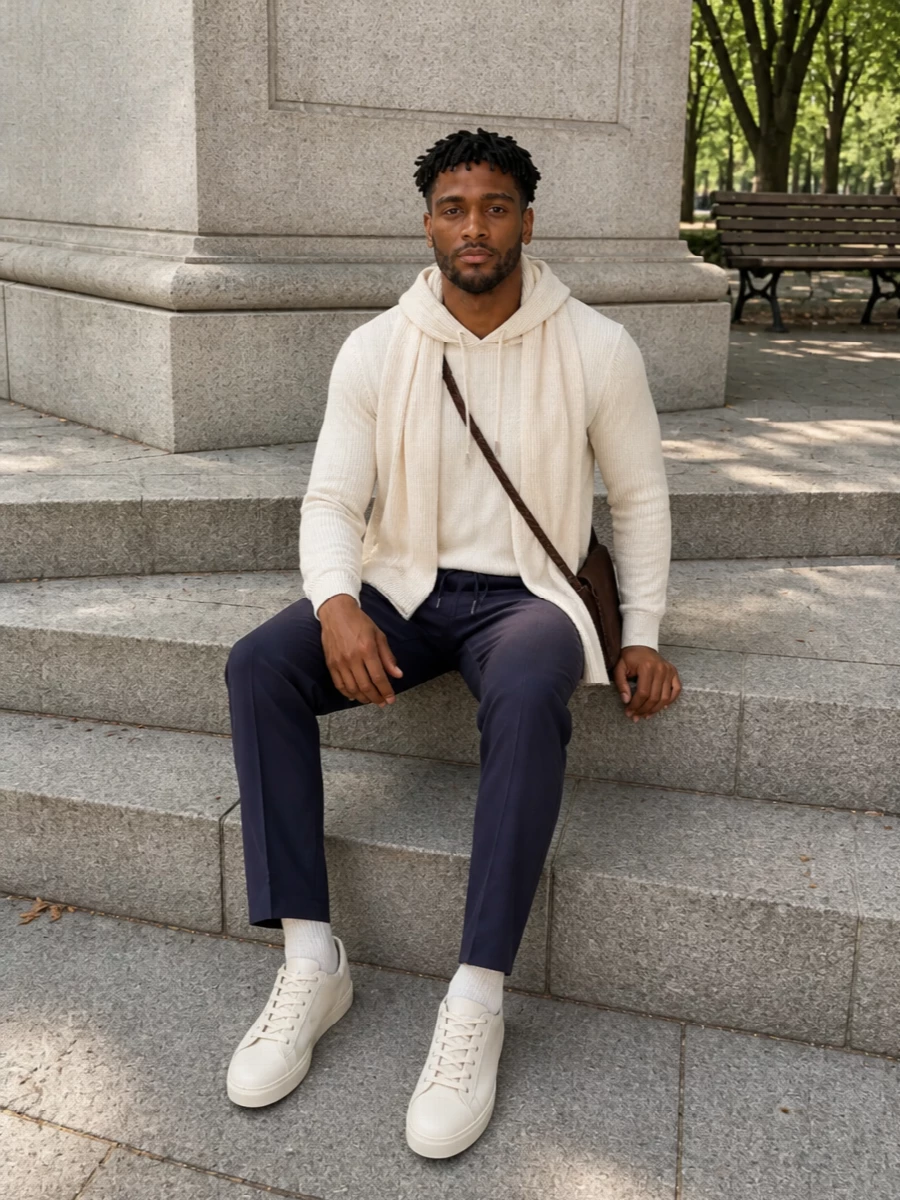 Tagliatore hoodie navy trousers tods sneakers