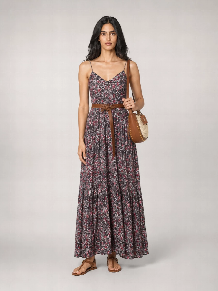 Isabel Marant Etoile Floral-Print Tiered V-Neck Maxi Dress