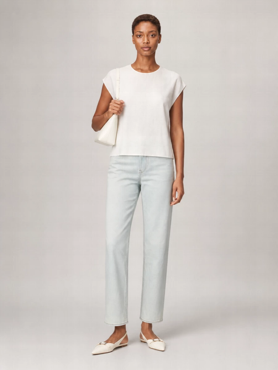 Calvin Klein Linen Top Cap Sleeves Keyhole Back