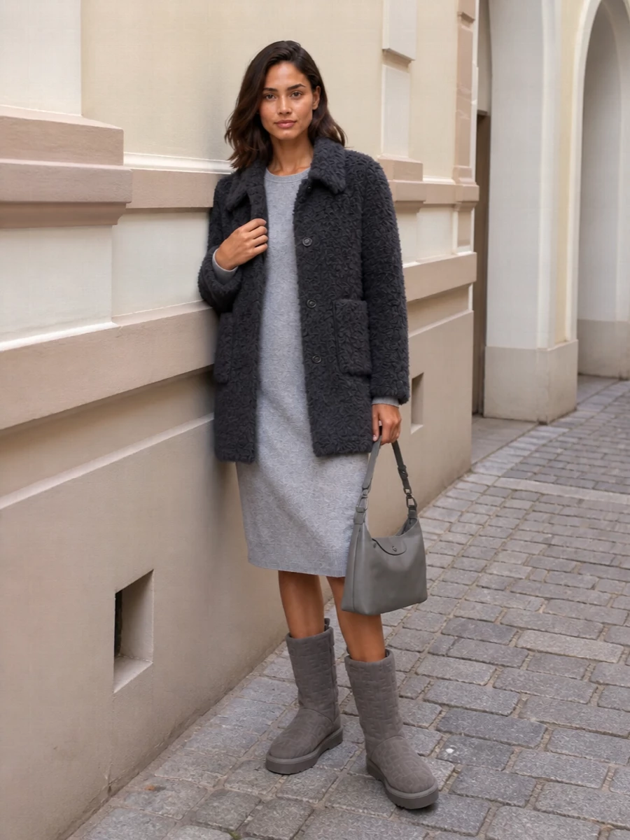 Lardini teddy coat max mara knit dress outfit