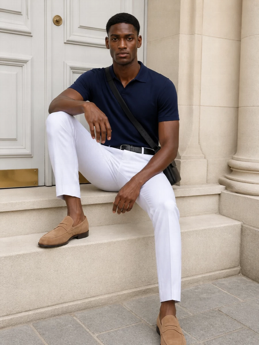 Dondup white trousers navy polo tods loafers