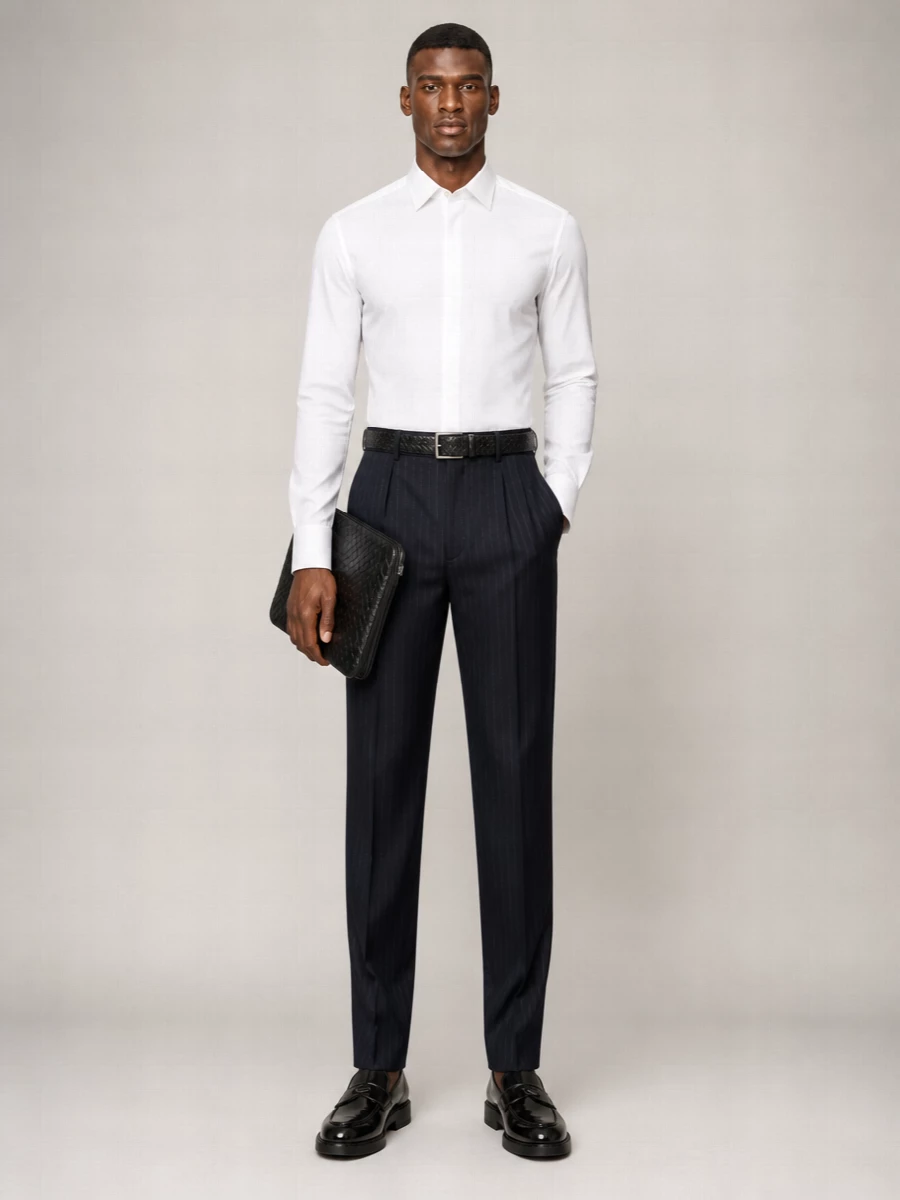 Tom Ford Wool Pleated Pinstripe Straight-Leg Tailored Trousers