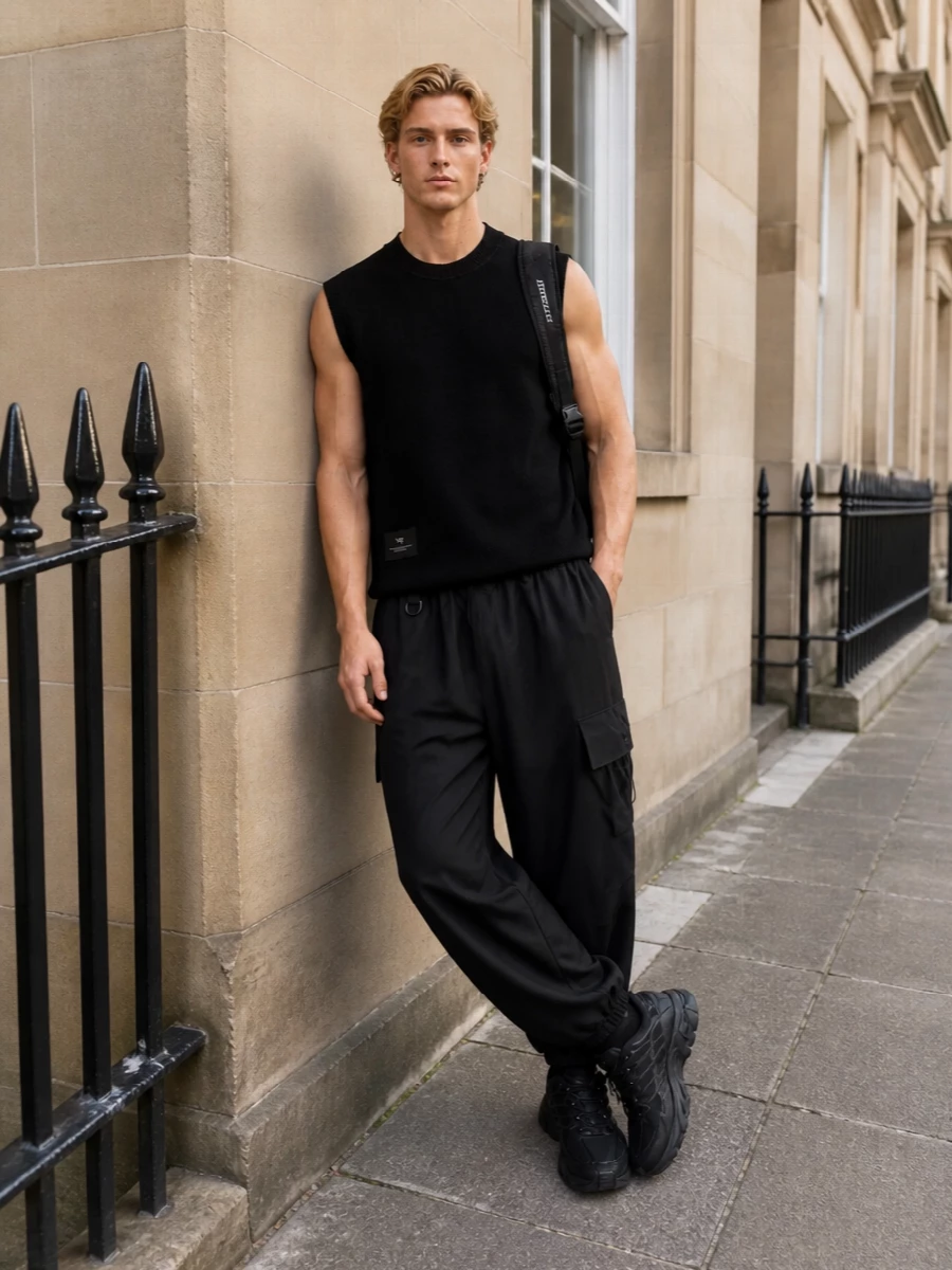 Y3 salomon all black technical streetwear outfit