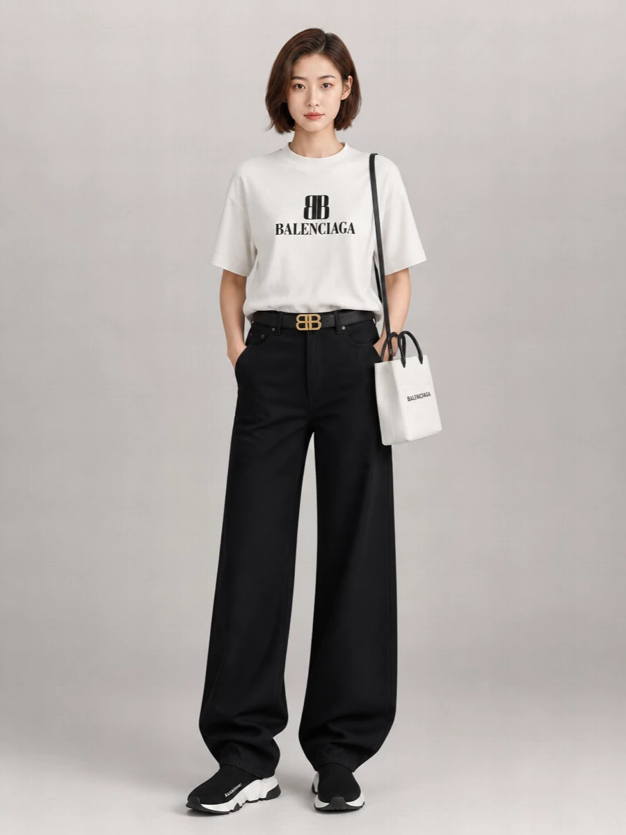 Balenciaga Cotton Cropped Oversized Logo T-Shirt