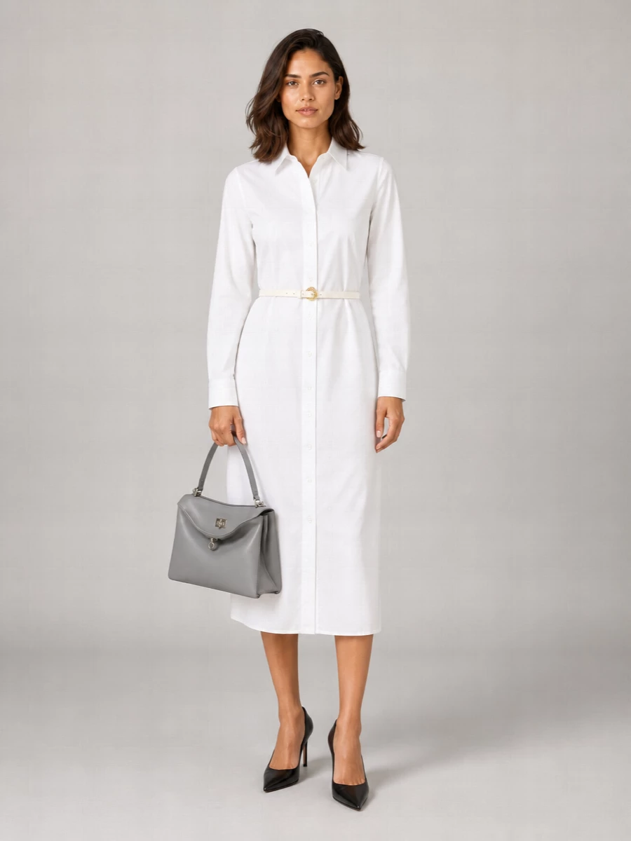 Balenciaga Cotton Draped Back Long-Sleeve Shirt Midi Dress